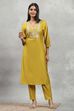 Acid Lime Viscose Blend Solid Straight Kurta Pants Set image number 6