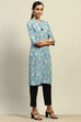 Aqua Rayon Printed Straight Kurta image number 4