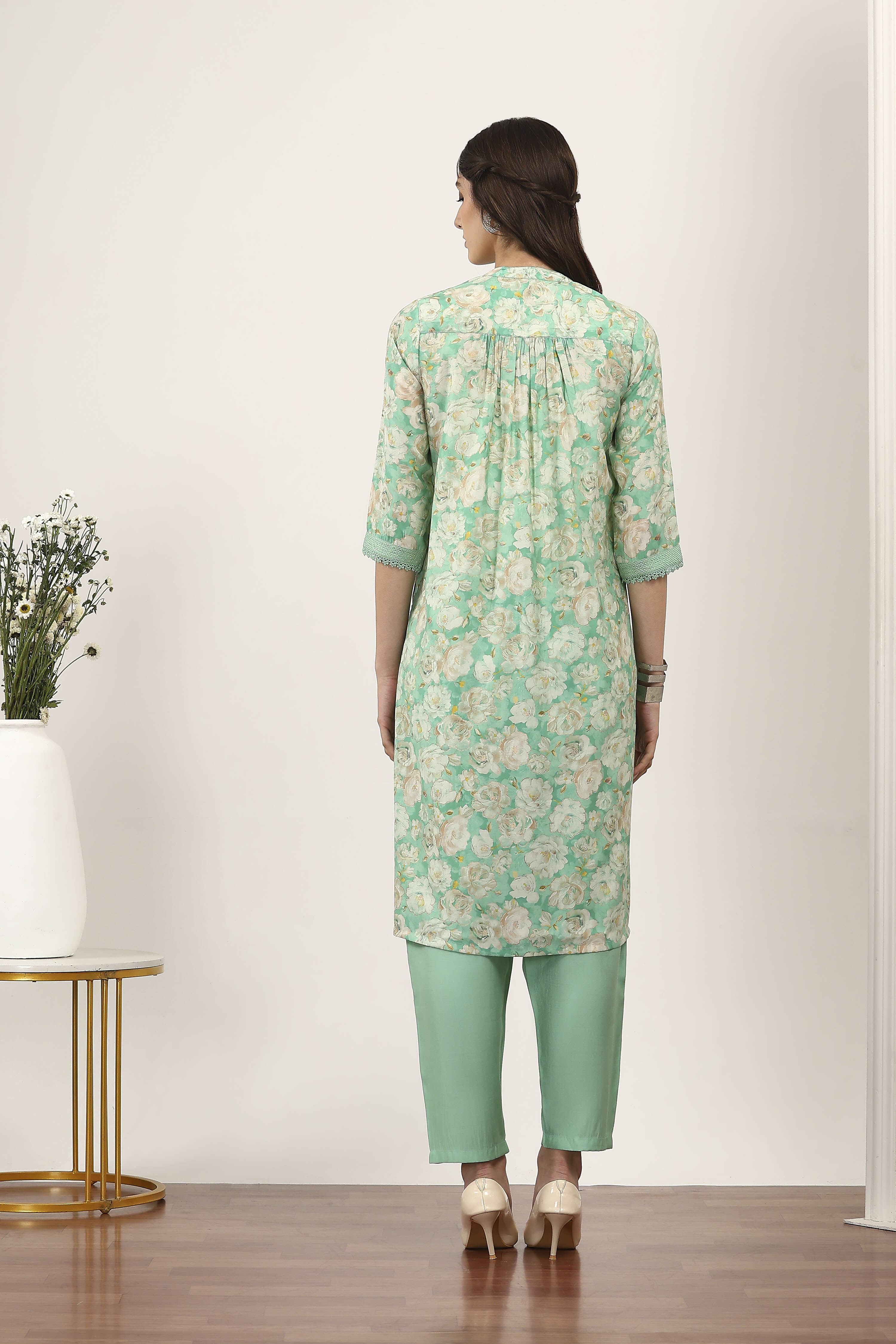 Pink Viscose Polyester Gathered Suit Sets image number 4