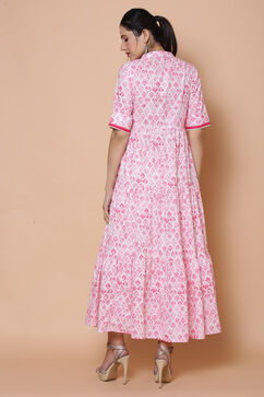 Pink Cotton Slub Tiered Dress image number 4