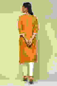 Mustard Polyester Straight Kurta image number 3