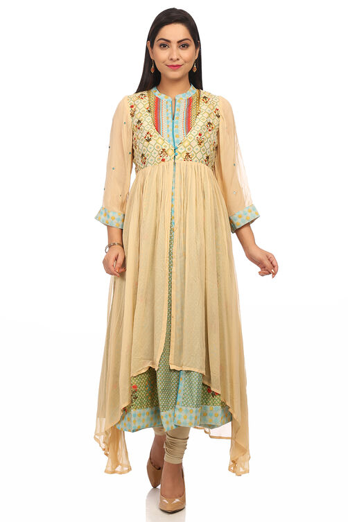 Beige Kalidar Polyester Kurta image number 0
