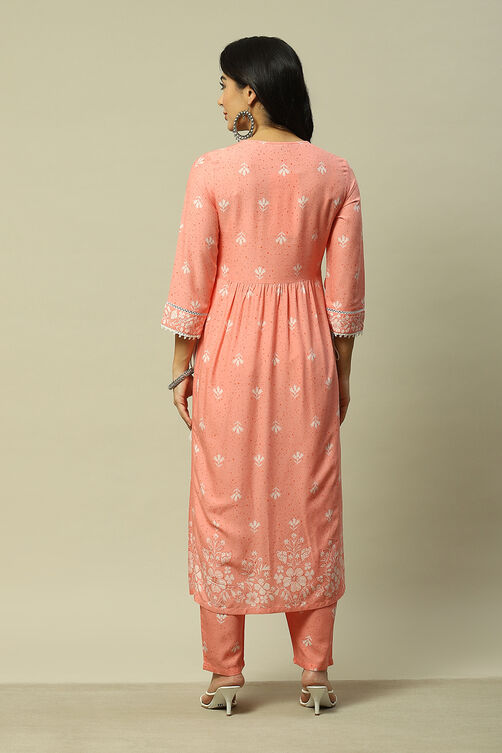 Coral LIVA Straight Printed Kurta Palazzo Suit Set image number 4