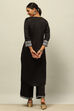 Black Viscose Shantoon Straight Embroidered Kurta Palazzo Suit Set image number 4