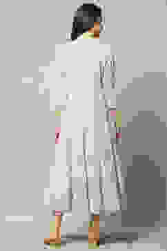 Lavender Poly Georgette Embroidered Flared Dress image number 3