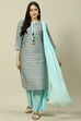 Light Blue Cotton Blend Woven Straight Kurta Suit Set image number 7