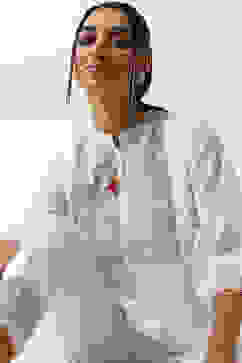 White Cotton Printed Straight Top image number 6