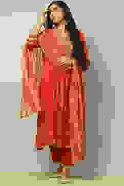 Rust Poly Chiffon Printed Festive Dupatta image number 3