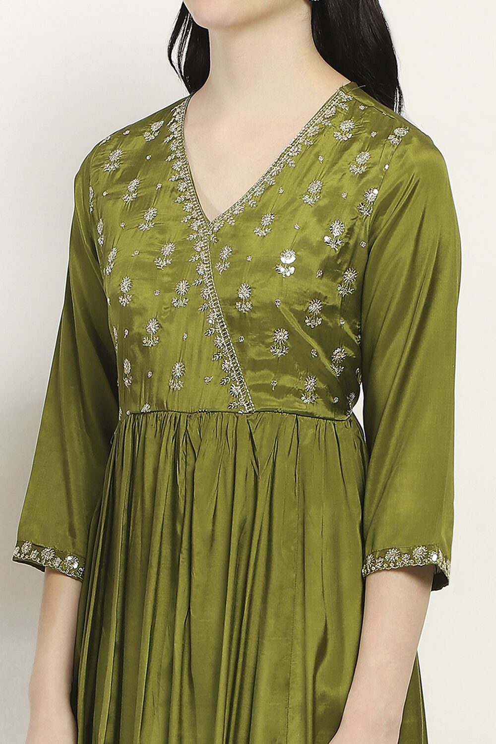 Green Gathered Kalidar Suit Set image number 1