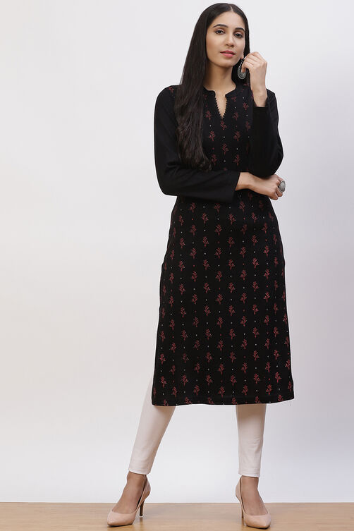 Black Acrylic Straight Kurta image number 0
