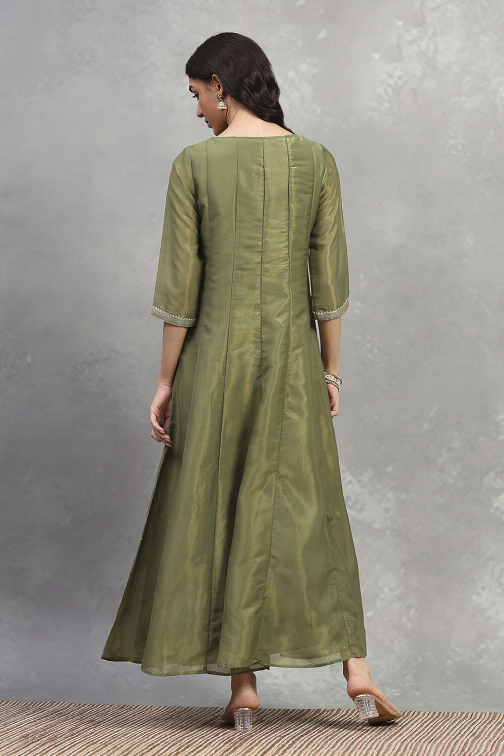 Green Tissue Solid Anarkali Dress image number 3