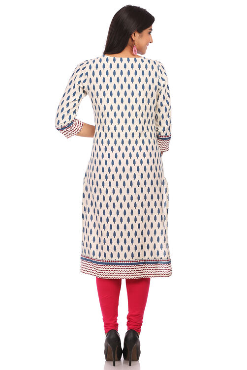 Beige Cotton Straight Kurta image number 1