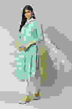 Mint Green Viscose Straight Printed Kurta image number 6