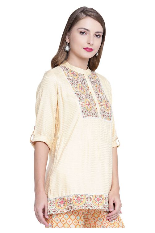 Beige A-Line Viscose Indie Top image number 3
