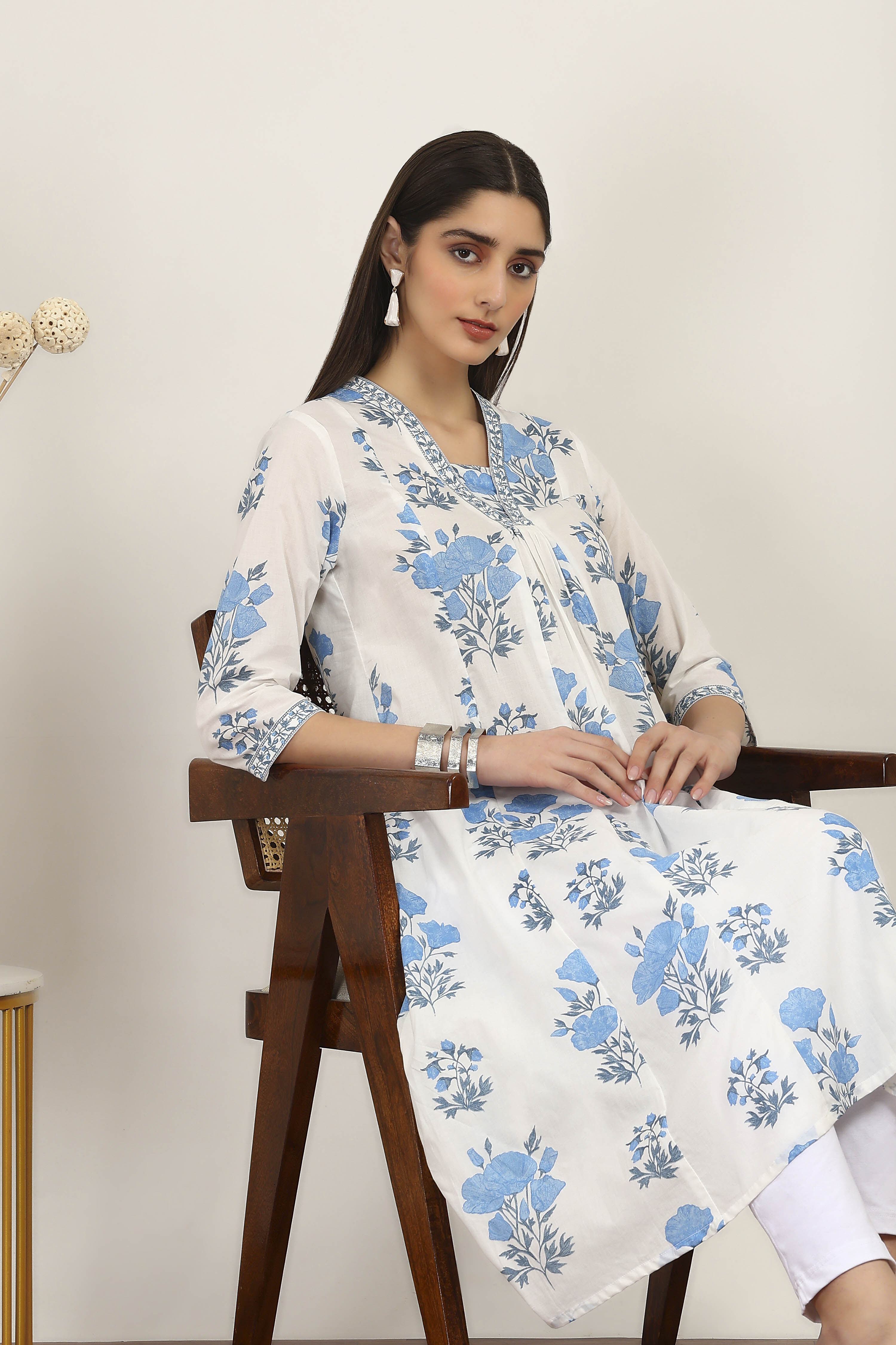 Blue Cotton A-line & Kalidar Kurtas image number 6