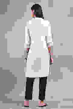 Off-White Solid Straight Kurta image number 3