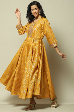Yellow LIVA Straight Printed Dress image number 2