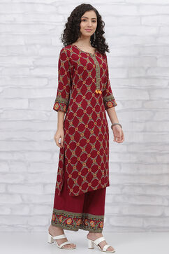 Maroon LIVA Printed Kurta Pants Set image number 5