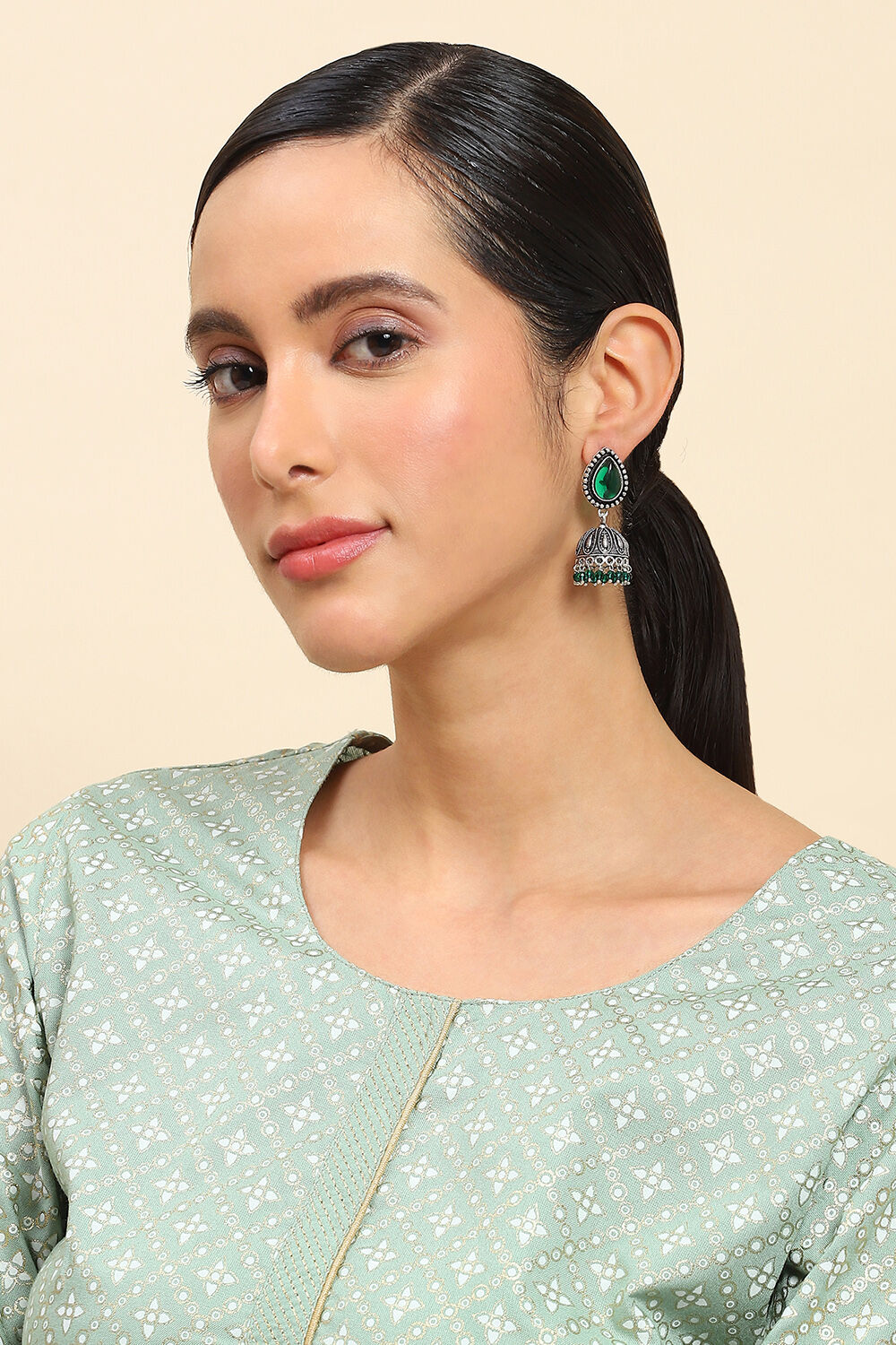 Green Brass Jhumka image number 3