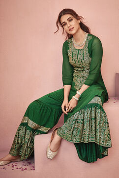 Green Art Silk Sharara Pants image number 0