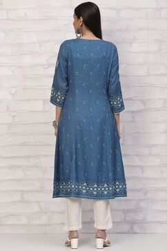 Indigo LIVA A Line Kurta image number 4