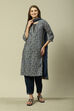 Navy Blue LIVA Straight Printed Kurta Palazzo Suit Set image number 6