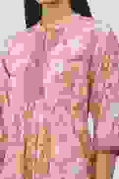 Pink Viscose Polyester Gathered Suit Sets image number 1