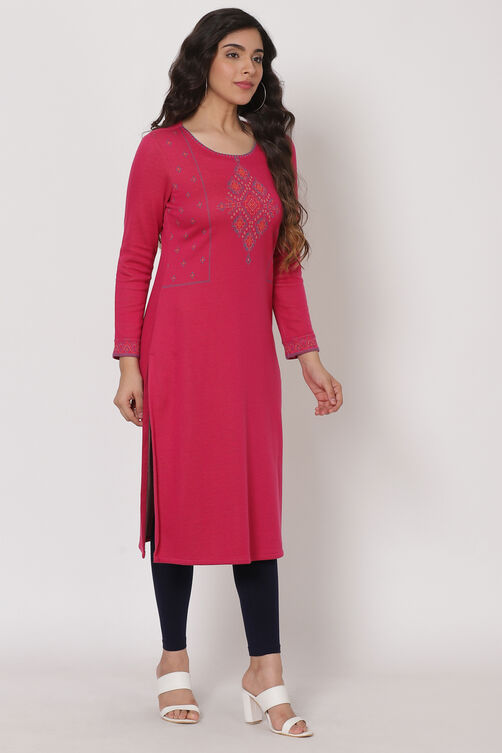 Pink Poly Cotton Jacquard Kurta image number 4