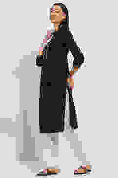 Black Cotton Printed Straight Kurta image number 2