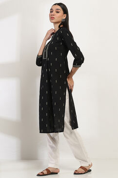 Black Cotton Straight Kurta image number 2