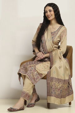 Sand Yellow Art Silk Straight Suit Set image number 0