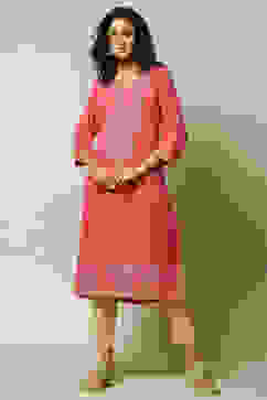 Pink Polyester Straight Printed Kurta image number 0