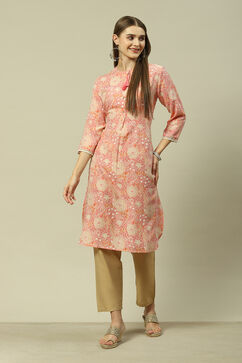 Peach Viscose Straight Printed Kurta image number 0