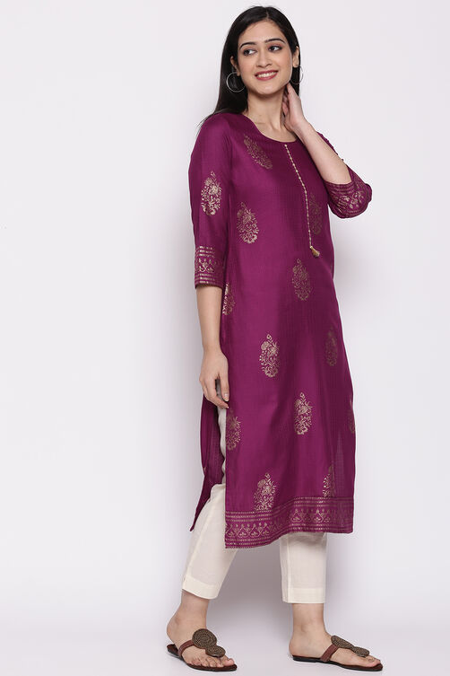 Purple Viscose Rayon Kurta image number 3
