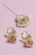 Cream & Pink Jhumkas & Maangtika Set image number 2