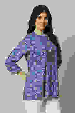 Blue LIVA Straight Printed Top image number 3