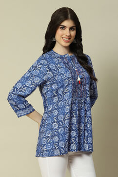 Blue LIVA Straight Printed Top image number 3