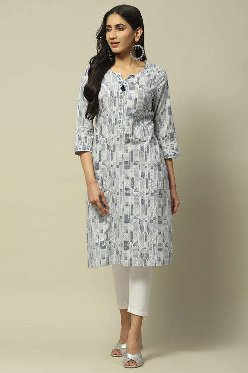 Indigo Blue Cambric Staight Kurta image number 5