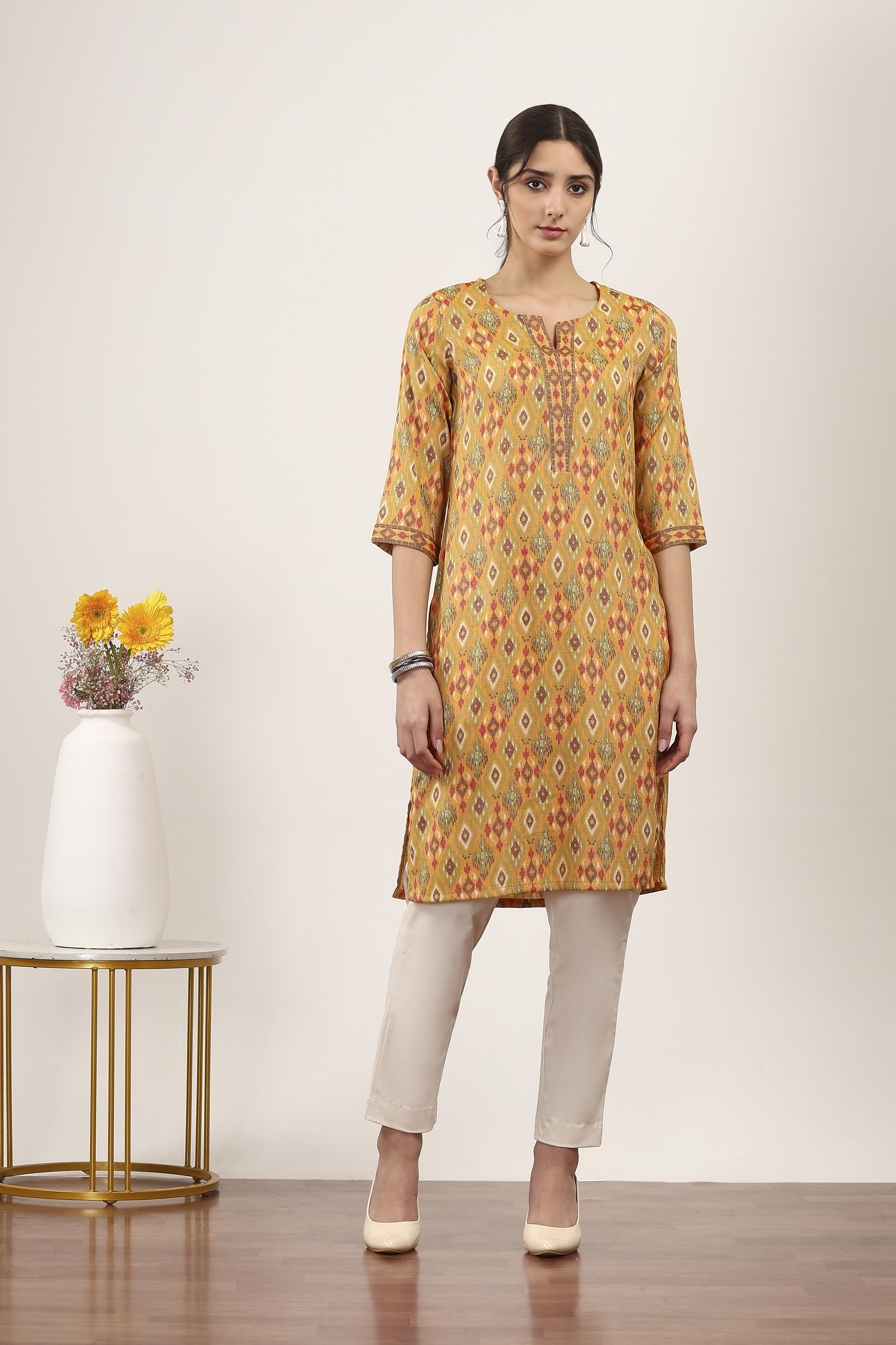 Yellow Viscose Polyester Straight Kurtas image number 5