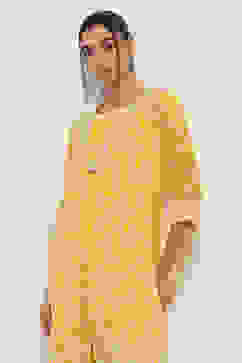 Mustard Yellow Printed Front-Open Kurta image number 7