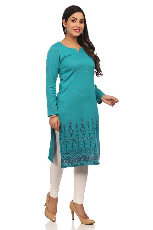 Blue Straight Poly Cotton Kurta image number 3