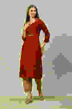 Rust LIVA Straight Printed Kurta image number 5