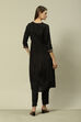 Black LIVA Straight Printed Kurta Slim Pant Suit Set image number 5