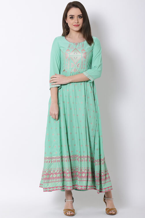 Mint Green Viscose Kalidar Dress image number 0