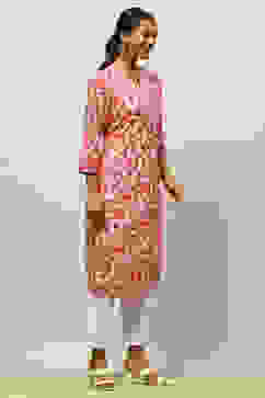 Red Cotton Printed Straight Kurta image number 4