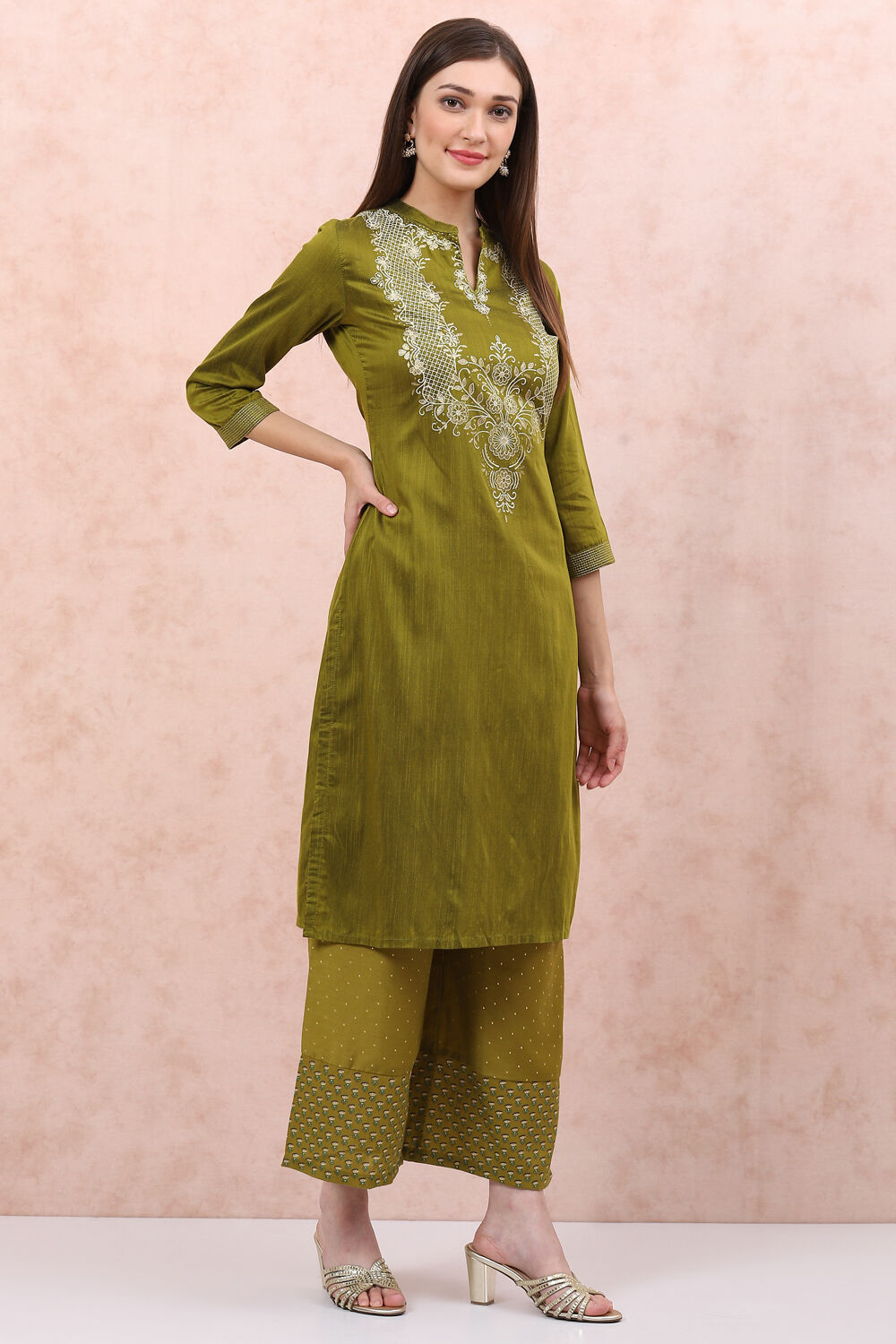 Green Art Silk Straight Kurta image number 3