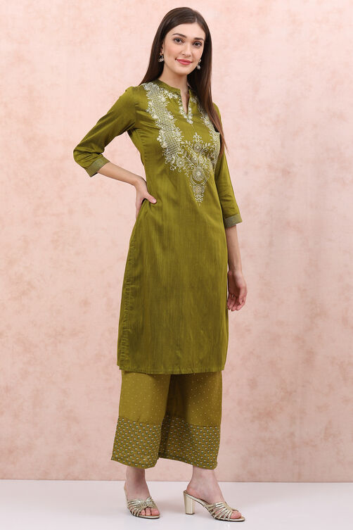 Green Art Silk Straight Kurta image number 3