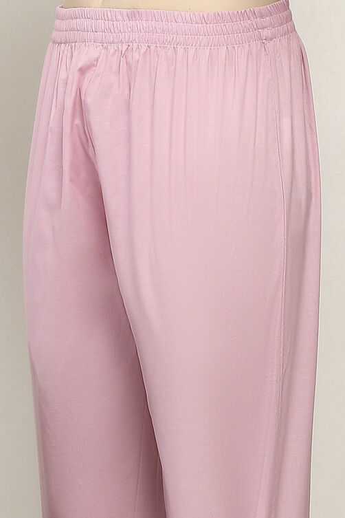Lilac Cotton Embroidered Straight Suit Set image number 2