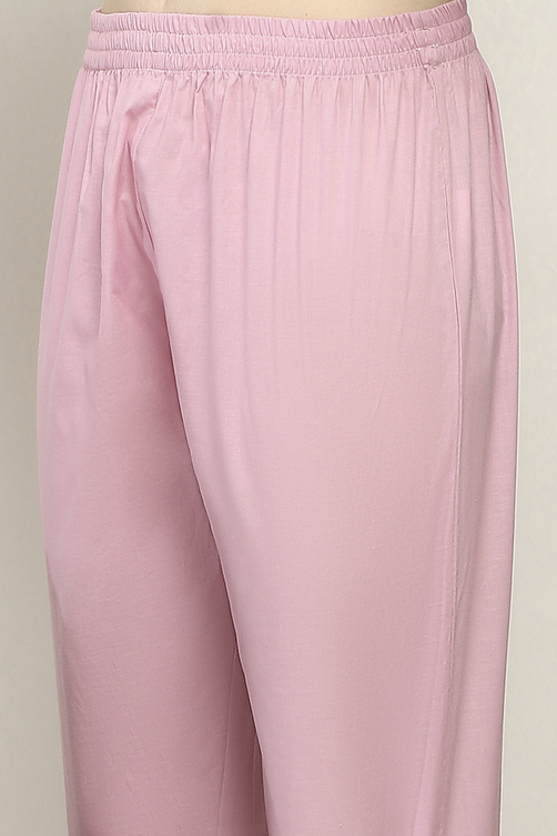 Lilac Cotton Embroidered Straight Suit Set image number 2