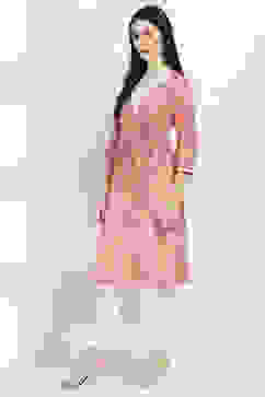 Pink Cotton Floral Straight Kurta image number 2